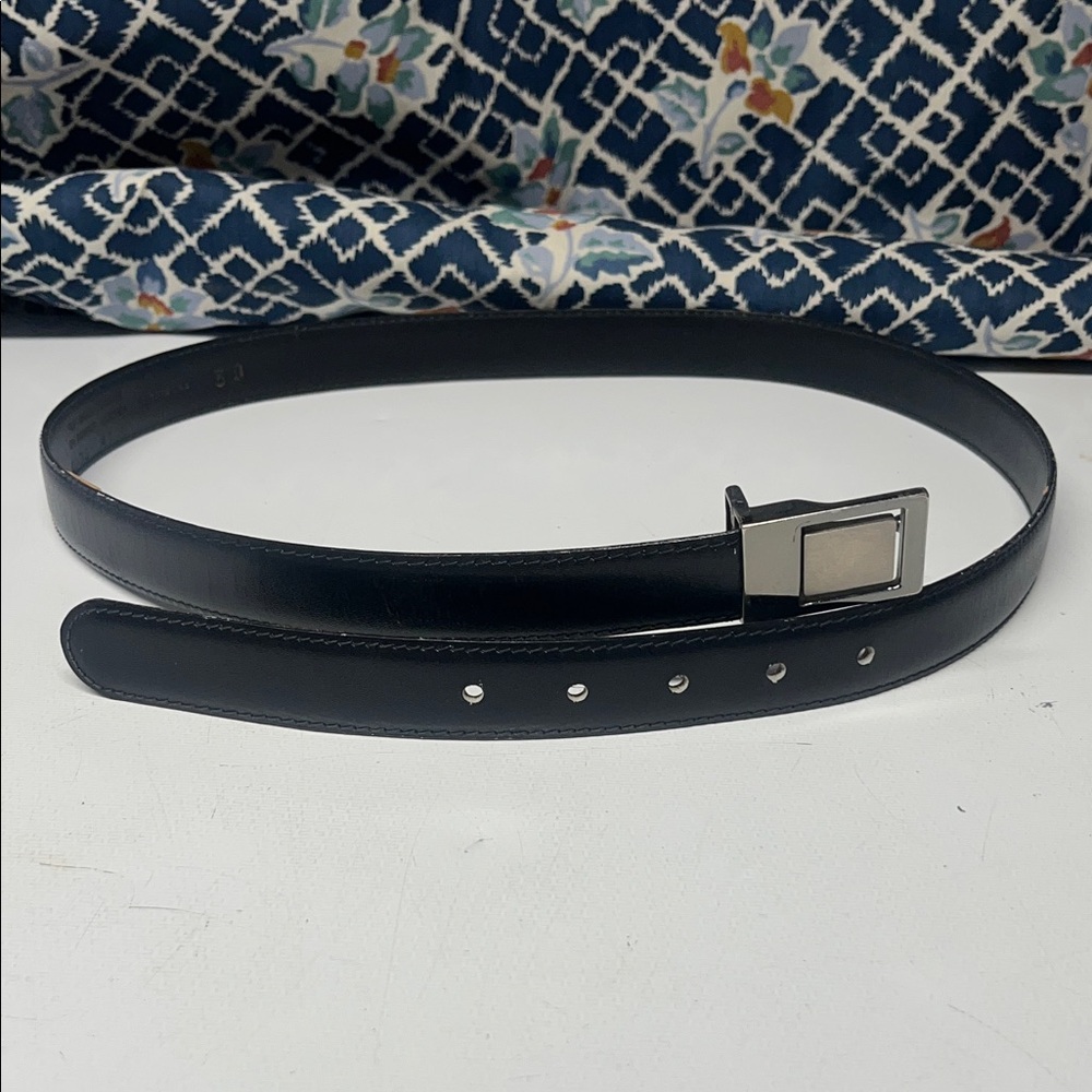 Black Genuine Leather Belt with Silver Buckle